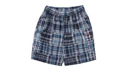 BAPE Kids Multi Check One Point Shorts Blue