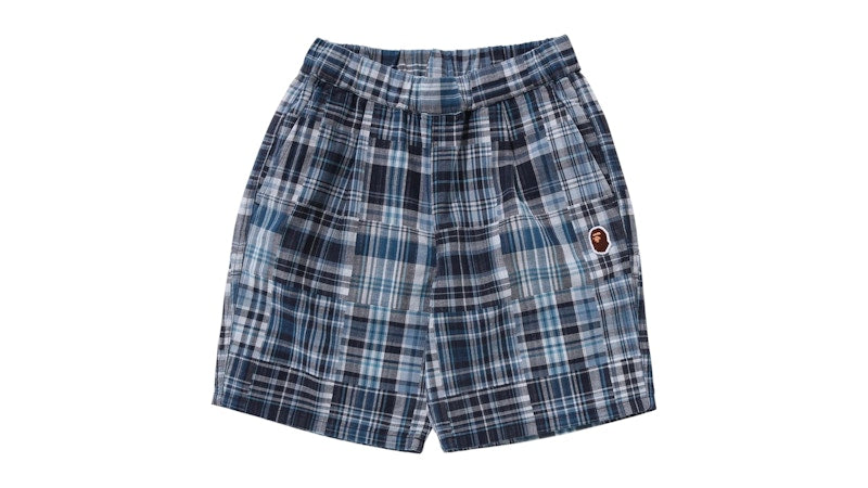 BAPE Kids Multi Check One Point Shorts Blue