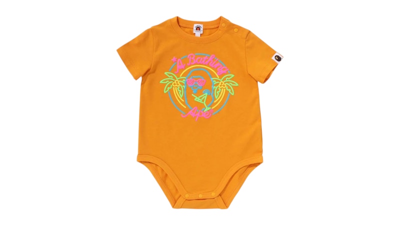 BAPE Kids Neon Ape Head Bodysuit Orange