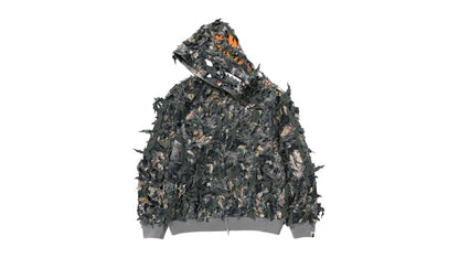 BAPE Laser Cut Cropped Shark Full Zip Hoodie Tree Edge Camo