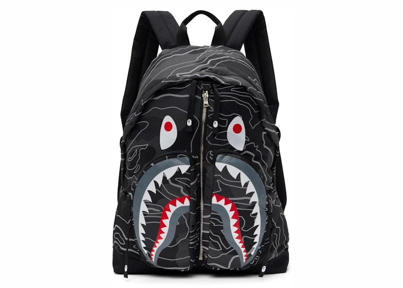 BAPE Layered Line Camo Shark Day Pack Black