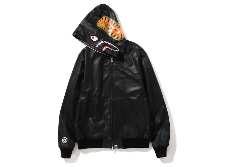 BAPE Leather Shark Full Zip Jacket Black
