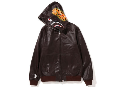 BAPE Leather Shark Full Zip Jacket Brown