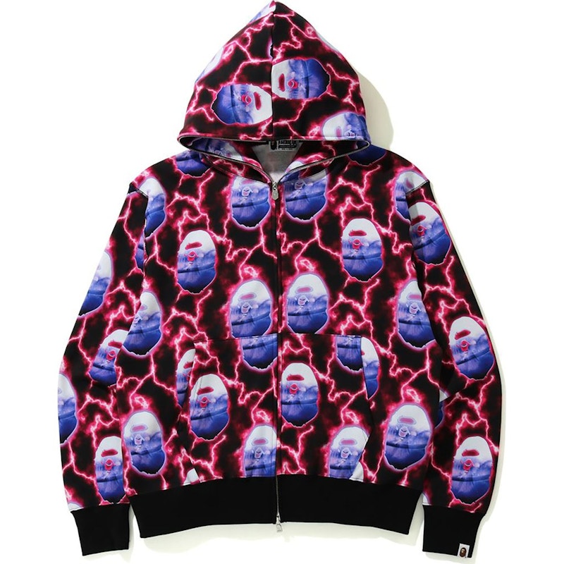 BAPE Lightening Relaxed Down Zip Hoodie Black