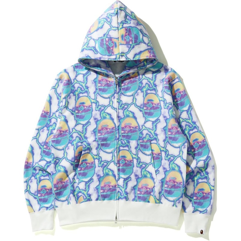 BAPE Lightening Relaxed Down Zip Hoodie Blue