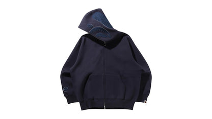 BAPE Line Camo Interlock Relaxed Fit Shark Full Zip Hoodie Navy