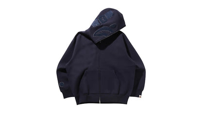 BAPE Line Camo Interlock Relaxed Fit Shark Full Zip Hoodie Navy