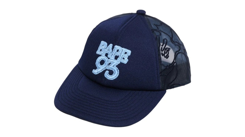 BAPE Line Camo Jacquard Mesh Blocking Logo Cap Cap Navy