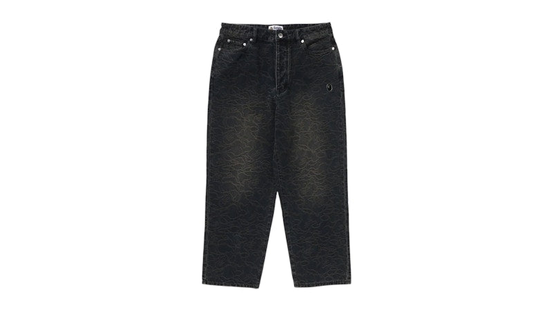 BAPE Line Camo Jacquard One Point Relaxed Fit 13Oz Denim Pants Gray