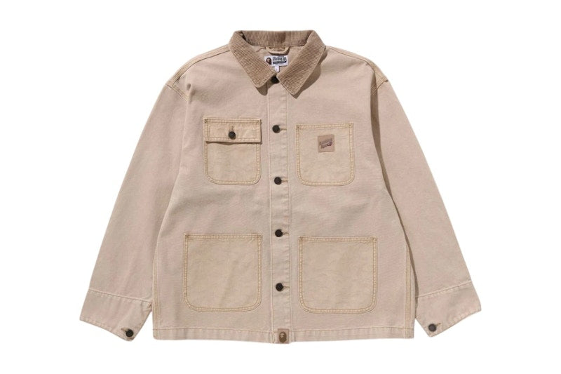 BAPE Line Camo Jacquard Patched Pocket Garment Dye Work Jacket Beige