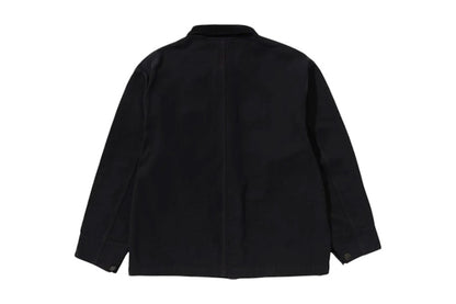 BAPE Line Camo Jacquard Patched Pocket Garment Dye Work Jacket Black