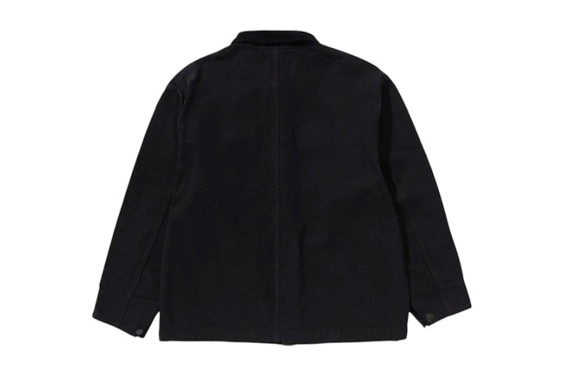 BAPE Line Camo Jacquard Patched Pocket Garment Dye Work Jacket Black