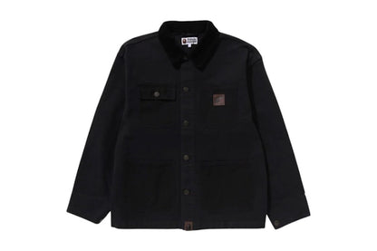 BAPE Line Camo Jacquard Patched Pocket Garment Dye Work Jacket Black