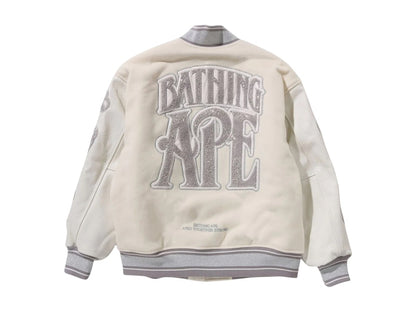 BAPE Line Camo Multi Logo Wool Varsity Jacket Ivory