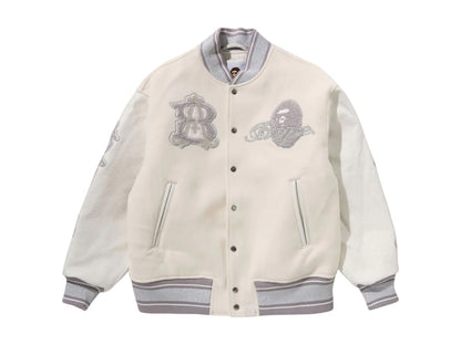 BAPE Line Camo Multi Logo Wool Varsity Jacket Ivory