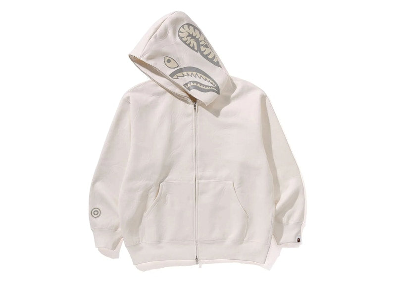 BAPE Line Camo Quilted Shark Relaxed Fit Full Zip Hoodie Ivory