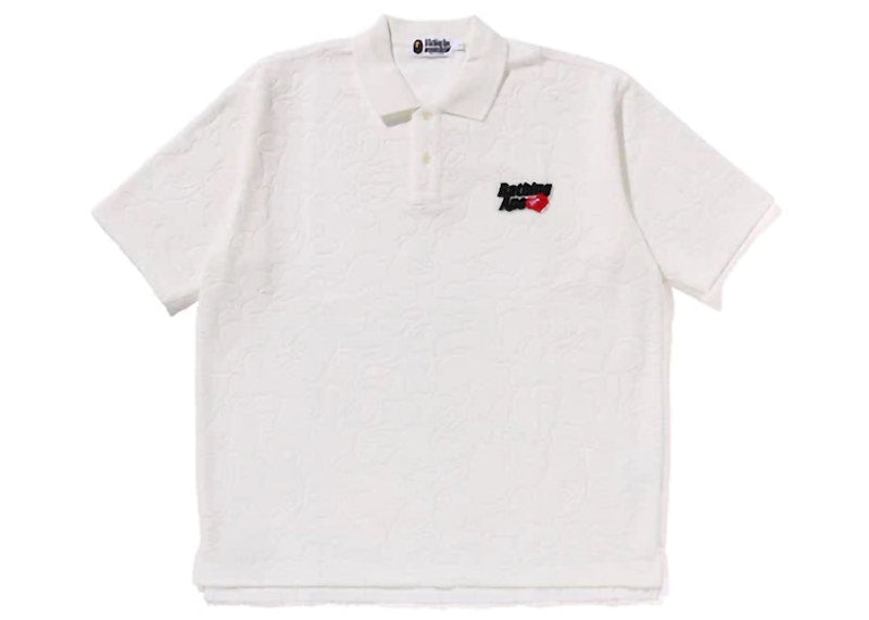 BAPE Line Camo Terry Towel Ape Head One Point Polo White