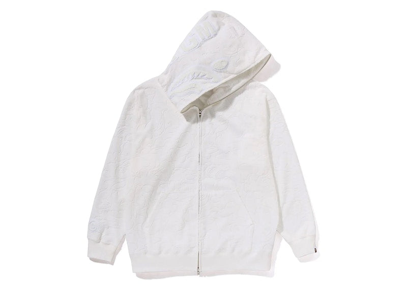 BAPE Line Camo Terry Towel Shark Zip Hoodie White