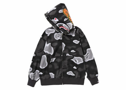 BAPE Liquid Camo Shark Relaxed Fit Full Zip Hoodie Black