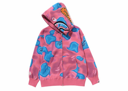 BAPE Liquid Camo Shark Relaxed Fit Full Zip Hoodie Pink