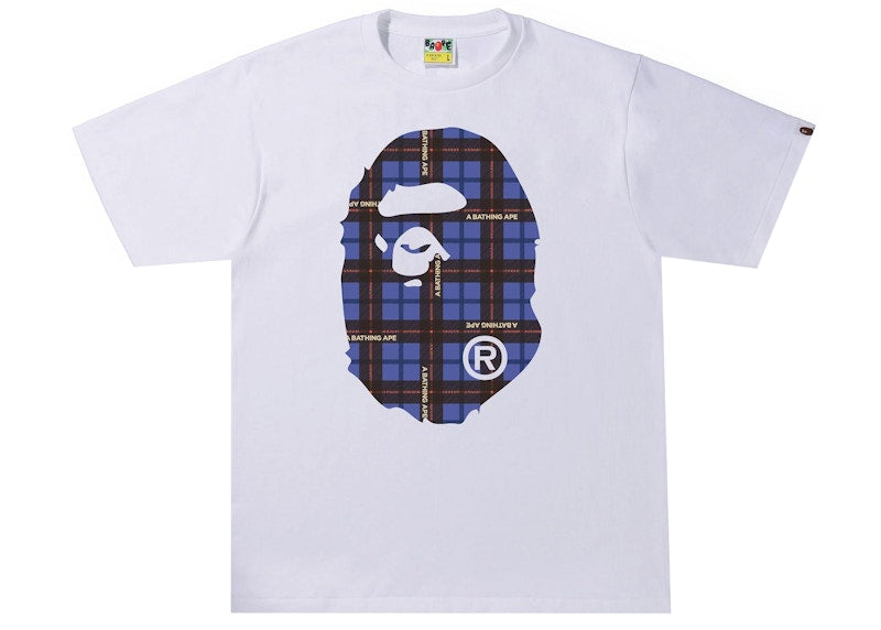 BAPE Logo Check Big Ape Head Tee White/Blue