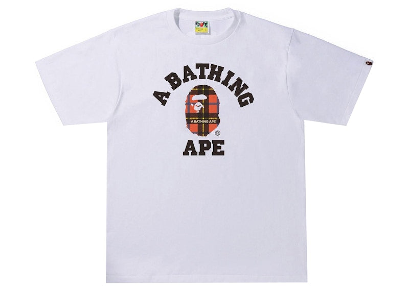 BAPE Logo Check College Tee White/Red