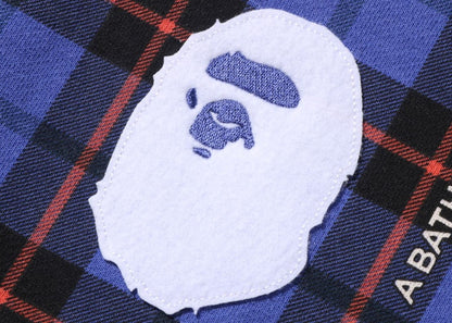 BAPE Logo Check Loose Fit Crewneck Blue