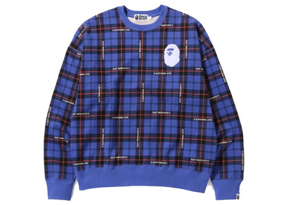 BAPE Logo Check Loose Fit Crewneck Blue