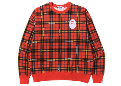 BAPE Logo Check Loose Fit Crewneck Red