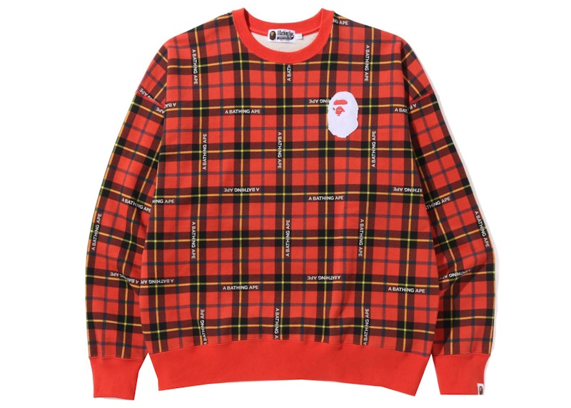 BAPE Logo Check Loose Fit Crewneck Red