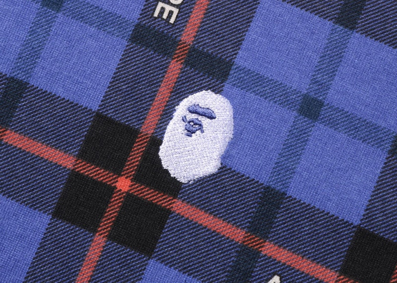 BAPE Logo Check Relaxed Fit Polo Blue