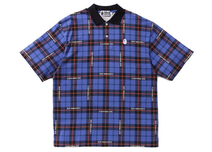 BAPE Logo Check Relaxed Fit Polo Blue