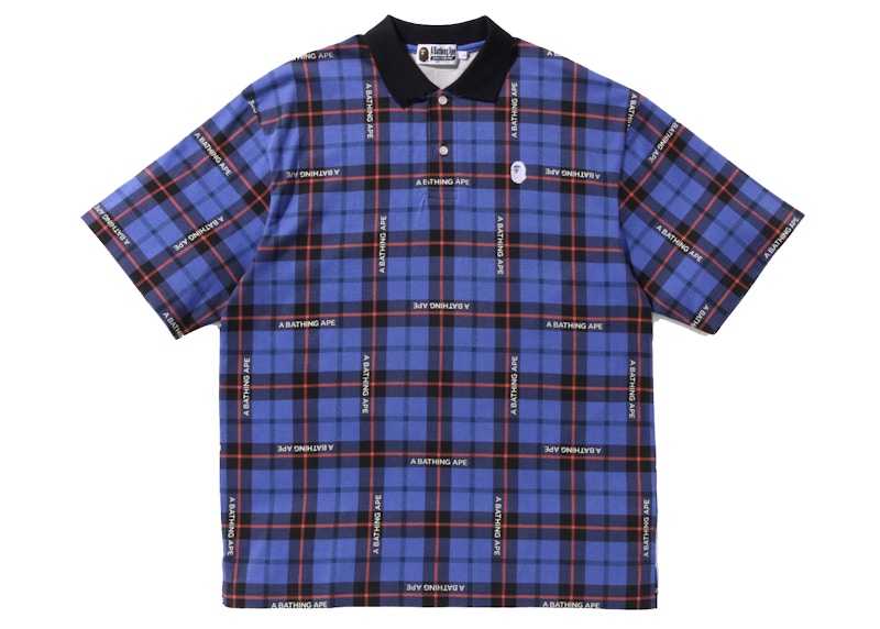 BAPE Logo Check Relaxed Fit Polo Blue