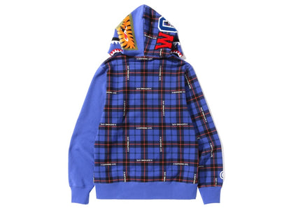 BAPE Logo Check Shark Full Zip Hoodie Blue