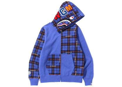 BAPE Logo Check Shark Full Zip Hoodie Blue