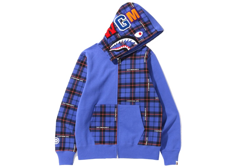 BAPE Logo Check Shark Full Zip Hoodie Blue