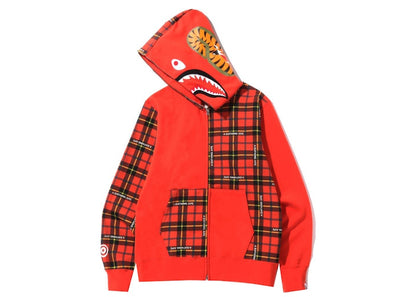 BAPE Logo Check Shark Full Zip Hoodie Red