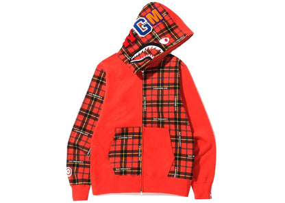 BAPE Logo Check Shark Full Zip Hoodie Red