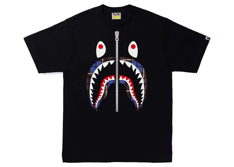 BAPE Logo Check Shark Tee Black/Blue