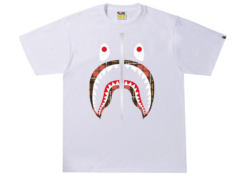 BAPE Logo Check Shark Tee White/Red
