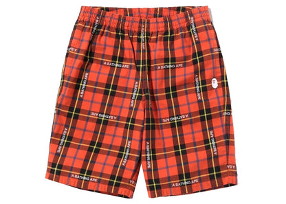 BAPE Logo Check Shorts Red
