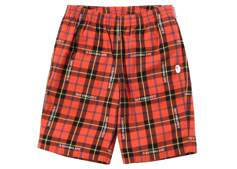 BAPE Logo Check Shorts Red