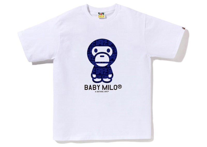 BAPE Logo Monogram Baby Milo Tee White Navy