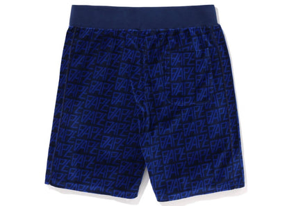 BAPE Logo Monogram Velour Shorts Navy