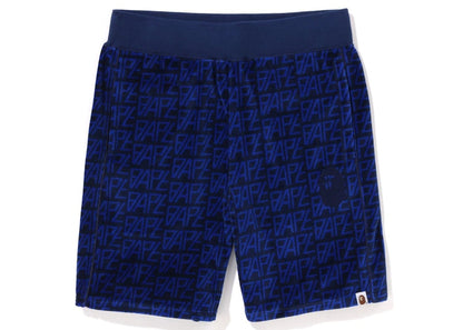 BAPE Logo Monogram Velour Shorts Navy
