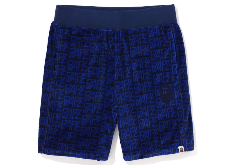 BAPE Logo Monogram Velour Shorts Navy