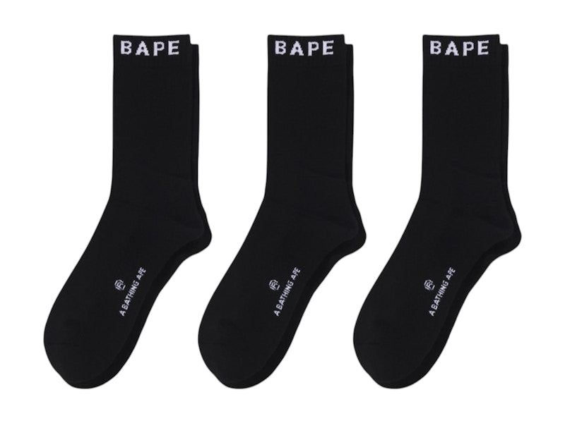 BAPE Logo Socks (Set of 3) Black