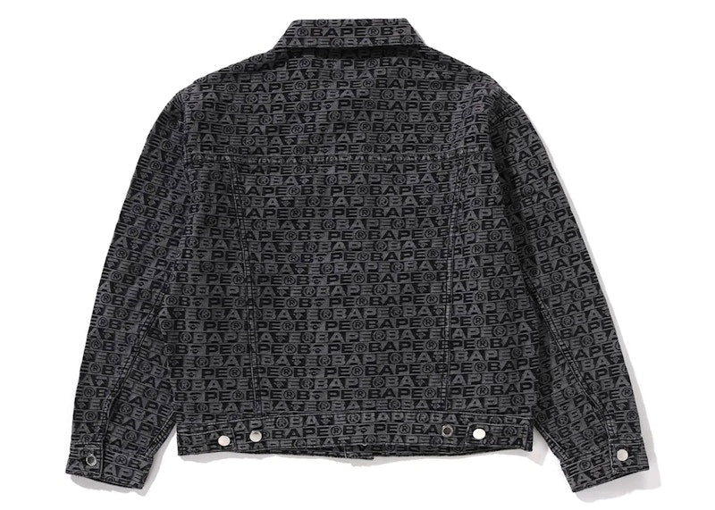 BAPE Lux Sport Pattern Jacquard 13oz Denim Trucker Jacket Black