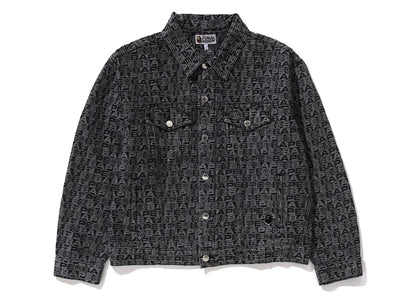 BAPE Lux Sport Pattern Jacquard 13oz Denim Trucker Jacket Black