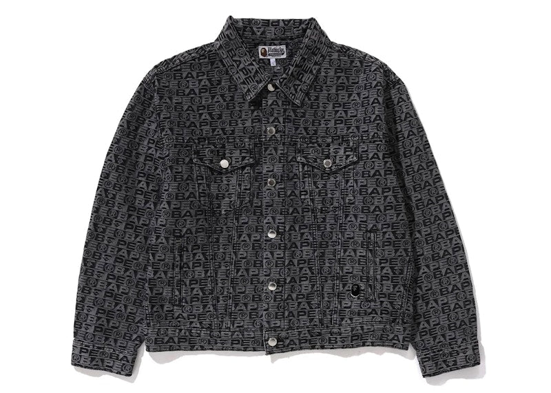 BAPE Lux Sport Pattern Jacquard 13oz Denim Trucker Jacket Black
